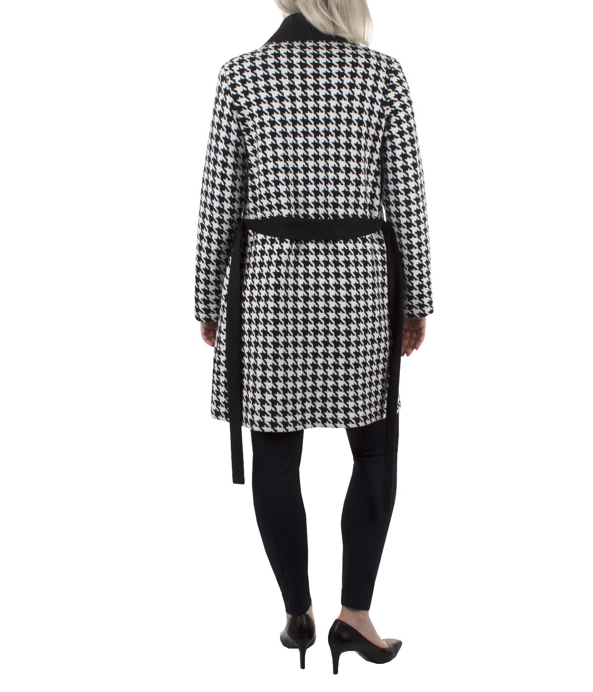 Acrylic wrap-around jacket with contrasting belt and lapel and houndstooth print 4